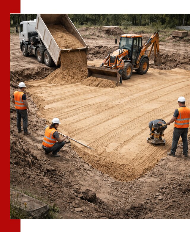 Устройство песчаной подушки для фундаментов и дорог в Ефремах